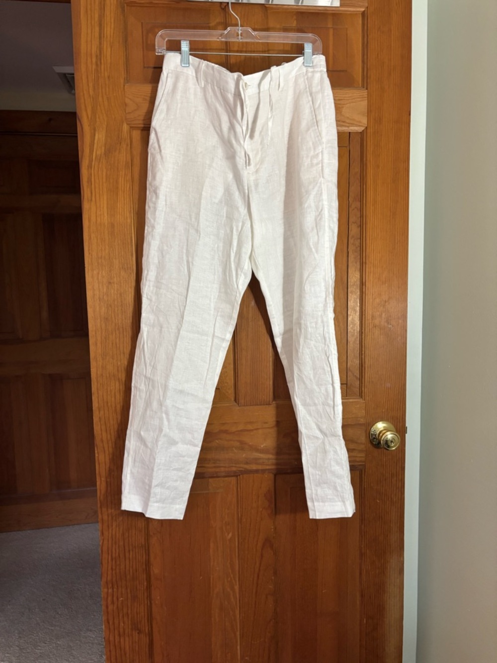 Zara White Linen Pants Button Zip Elastic Back Waist Medium